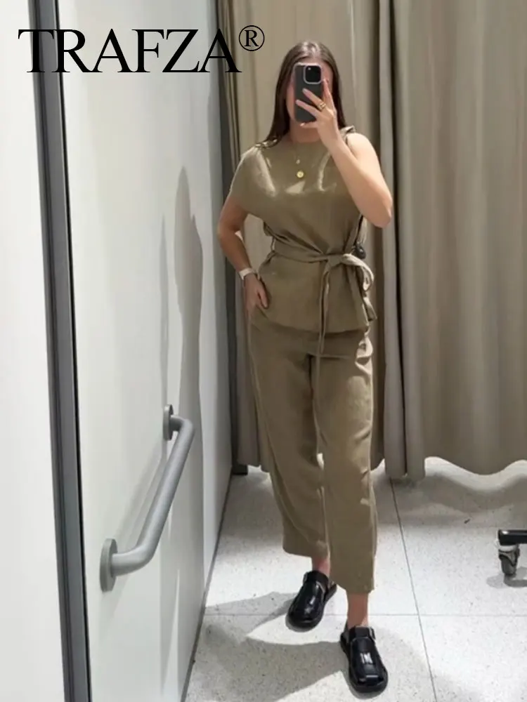 HH Women Vintage Solid Asymmetric Blouse Top Pajama Style Casual Loose Sleeveless Shirt With Lace Up Fashion Streetwear