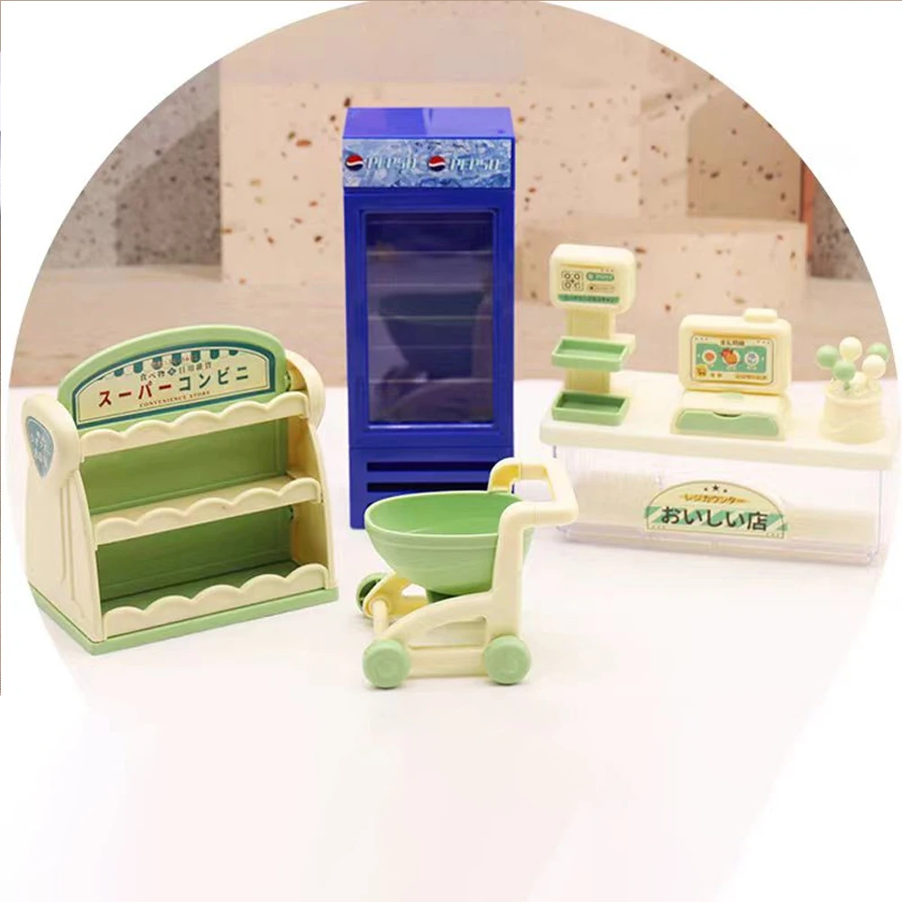 1/12 Dollhouse Shopping Basket Supermarket Cart Cash Register Miniature Furniture Kitchen Toy  Refrigerator Shelve Model Gift 3