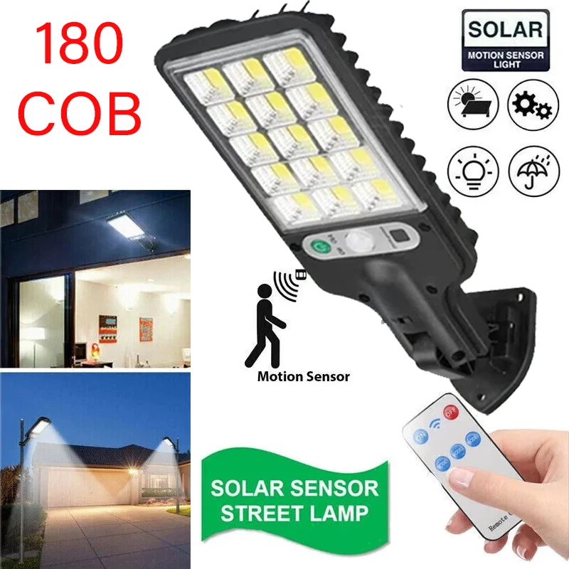 

Solar Outdoor Led Courtyard Wall Lamp 180COB 3 Modes Light Waterproof Motion Sensor Security Lighting for Garden Patio Path Yard