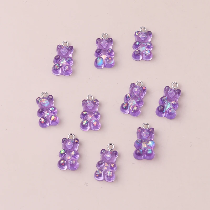Jewelry Charms Resin Charms Fashion Jewelry Accessories 10pcs 22X11mm Resin Sequins Gummy Bear Charms For Jewelry Making Cartoon Earrings Pendants Necklaces Bracelets DIY Accessories