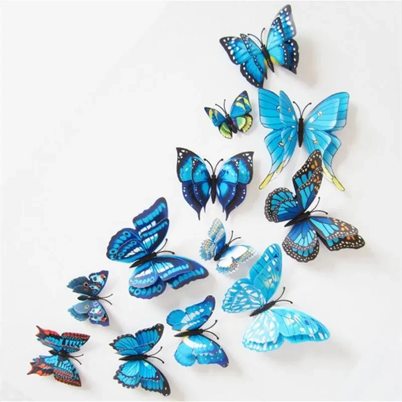12pcs Double Layer Butterfly with Pin Curtain Home Decor 3D Butterfly Shaped Room Sticker Pin Wall Clothe Brooch