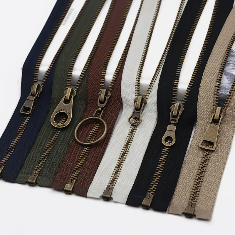 

1Pc 80/100/120cm 5# Metal Zipper Bronze Single/Double Slider Zip Tape Open-end Auto Zippers for Sewing Jacket Clothes Accessory