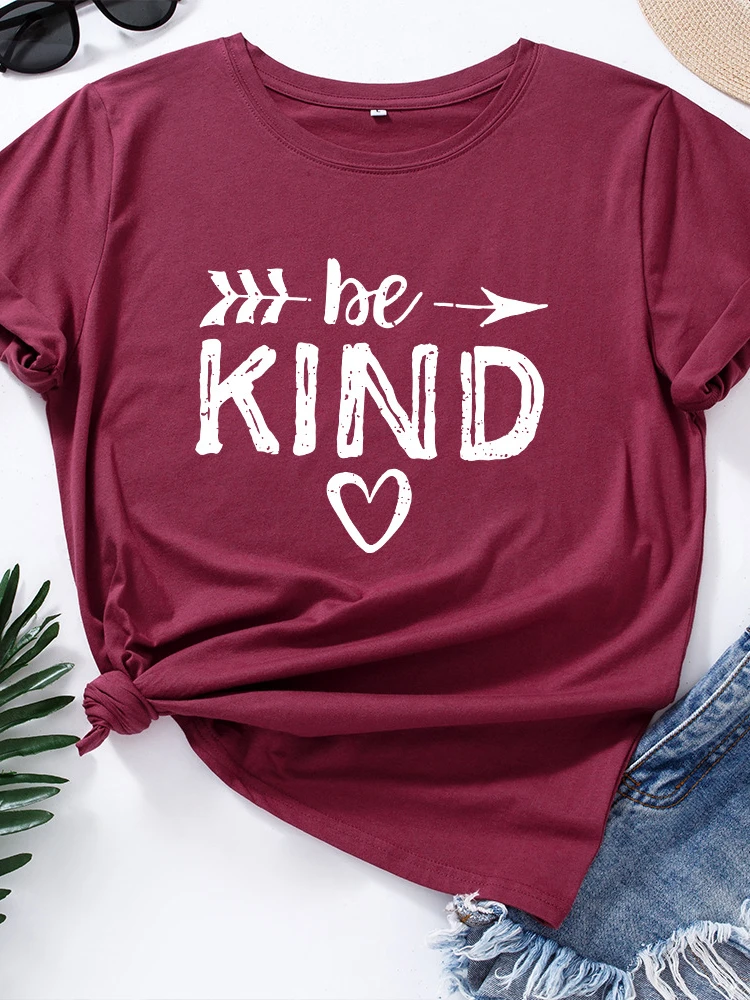 

Be Kind Heart Print Women T Shirt Short Sleeve O Neck Loose Women Tshirt Ladies Tee Shirt Tops Clothes Camisetas Mujer