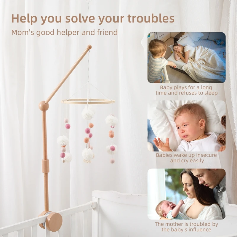 Baby Rattle Toy Bed Bell Bracket Wooden Mobile 0-12 Months Newborn Crochet Bed Bell Hanging Toys Holder Bracket Infant Crib Gift 6