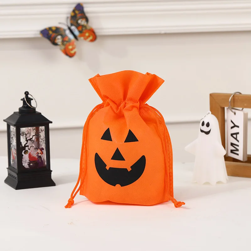 24-2PCS Pumpkin Non Woven Drawstring Gift Bags Trick or Treat Bags Candy Cookie Pouch for Halloween Gift Packaging Decoration