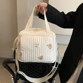 Simpatico orso Borsa per mamma Borsa per pannolini con cerniera in cotone Borsa da donna Borsa per pannolini Caddy Organizer Borsa per bagagli per maternità per bambini 1
