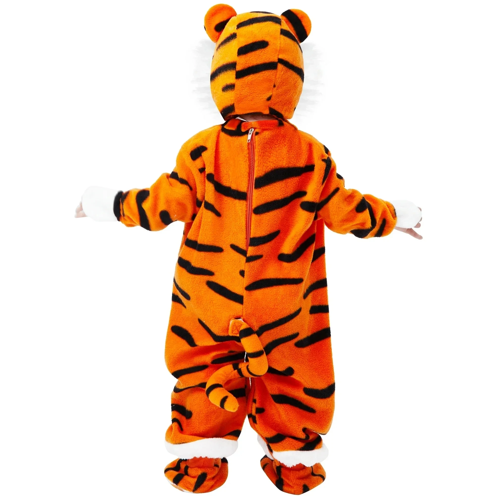 Kids Tiger Costume Plush Animal Onesie with Hooded Hat Children Party Clothes Outfit