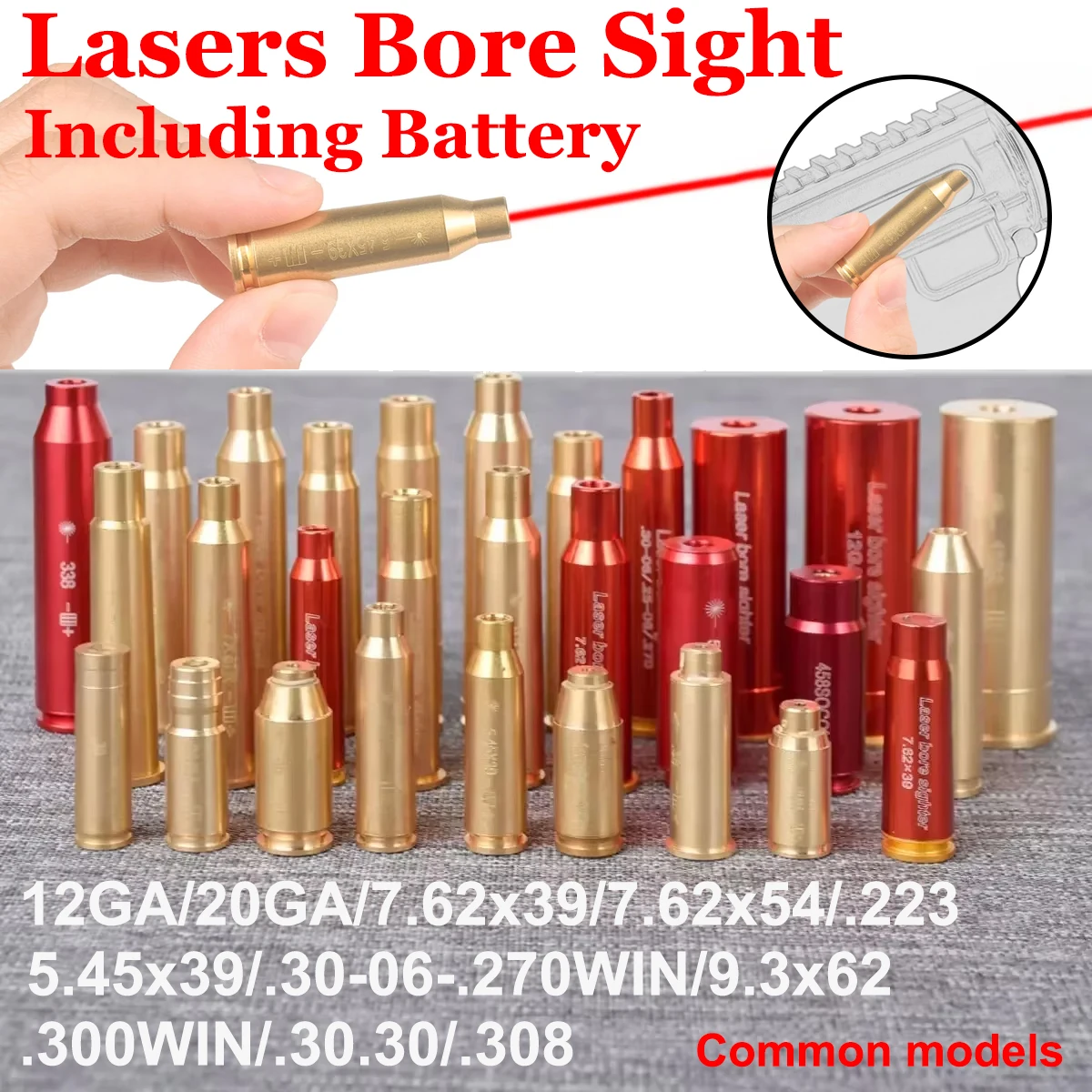 Tactical Laser Bore Sight Red Boresighter Cartridge 9mm 12GA 20GA .223 .308 5.45x39 7.62x39 9x19mm Training Bullet Snap Caps