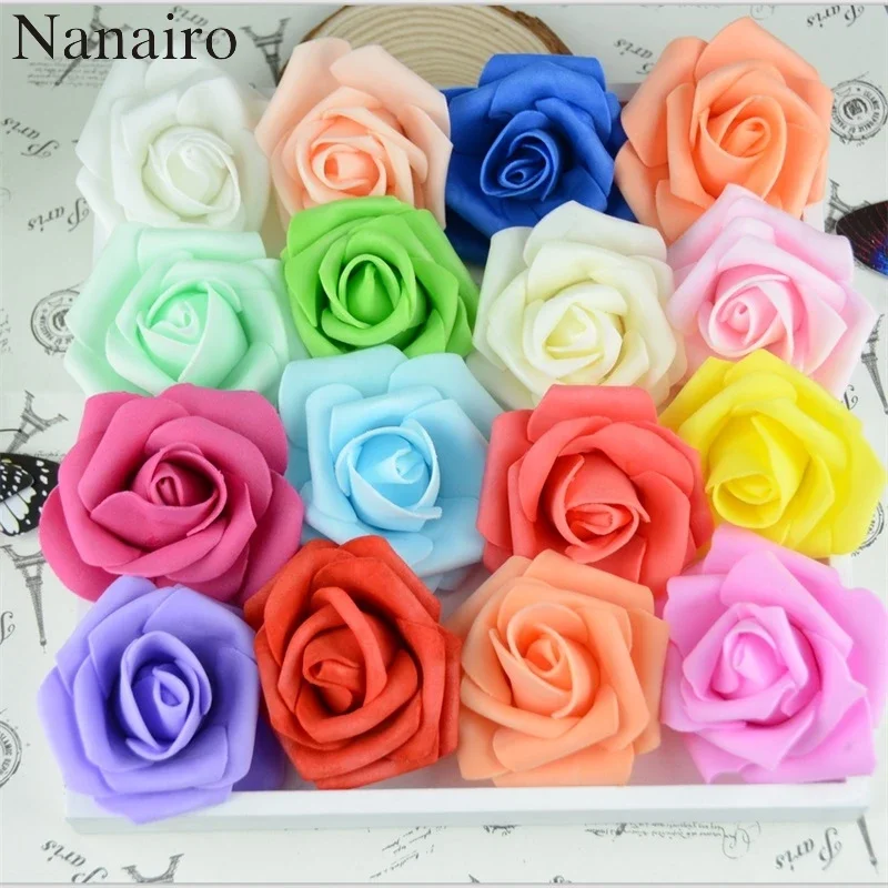 

50pcs/lot 6cm Handmade Artificial PE Foam Roses Flower Head For Wedding Home Car Decoration DIY Wreath Kiss Ball Fake Flowers