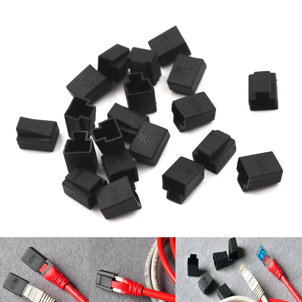 20 Pcs Black RJ45 Crystal Head Cover Network Plug Anti Dust Protector Cover Cap