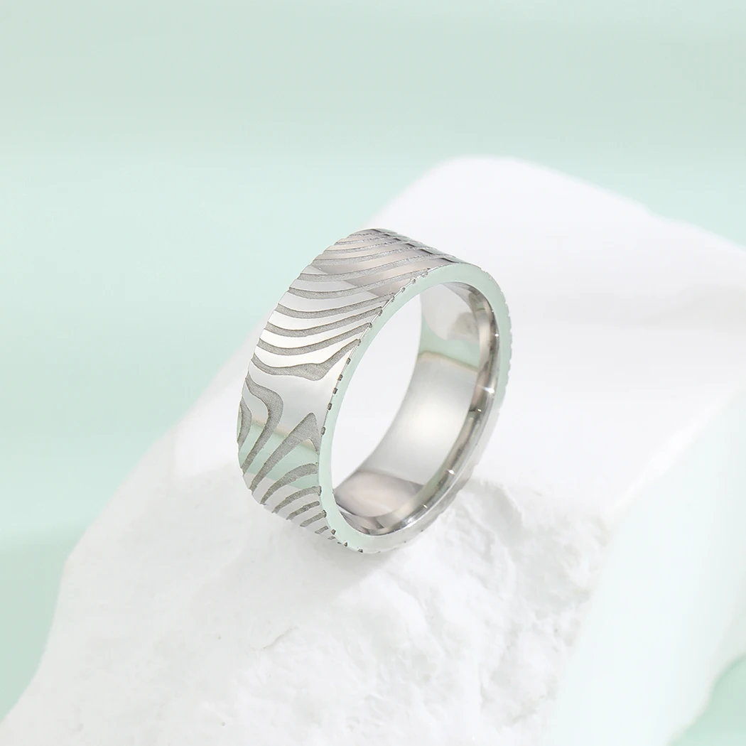 Stainless Steel Damascus Steel Ring Simple Party Accessories for Men and Women 5