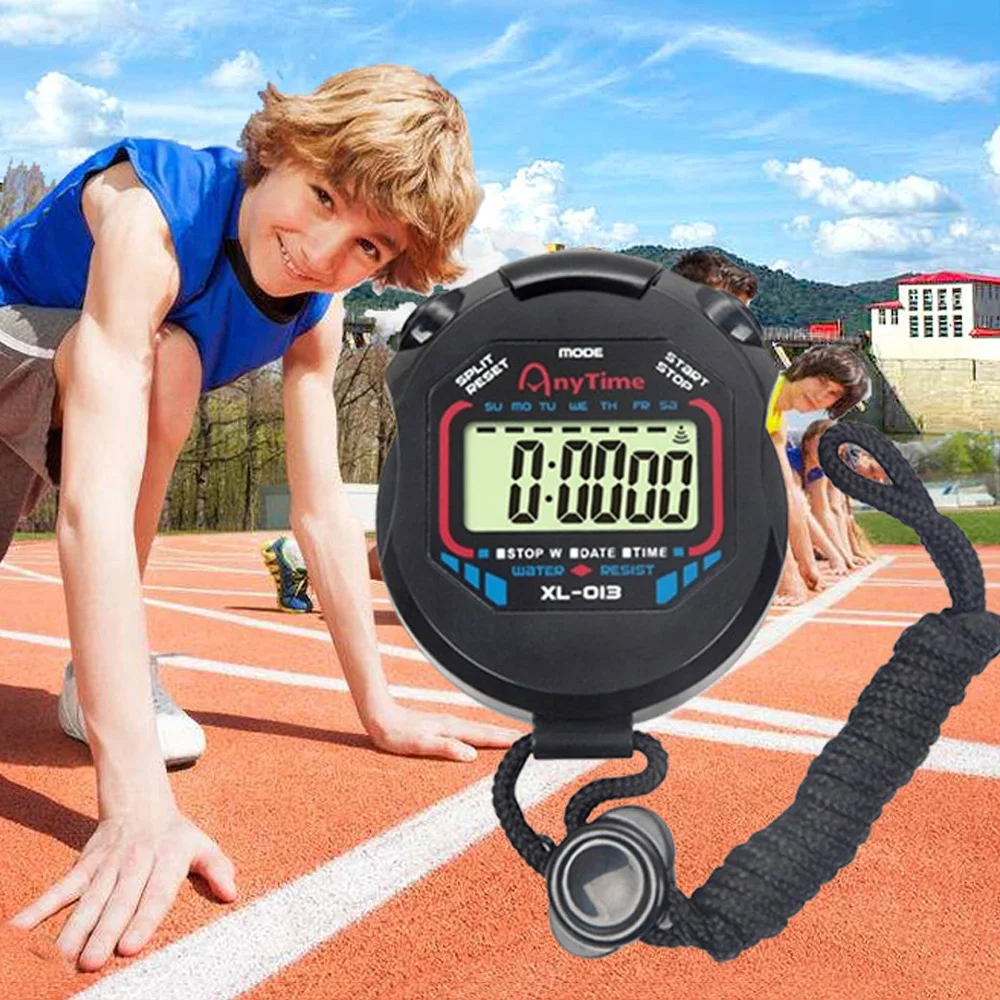

Waterproof Digital Stopwatch Chronograph Alarm 24H Clock Handheld LCD Sports Stopwatch Timer Stop Watch With String for Sports