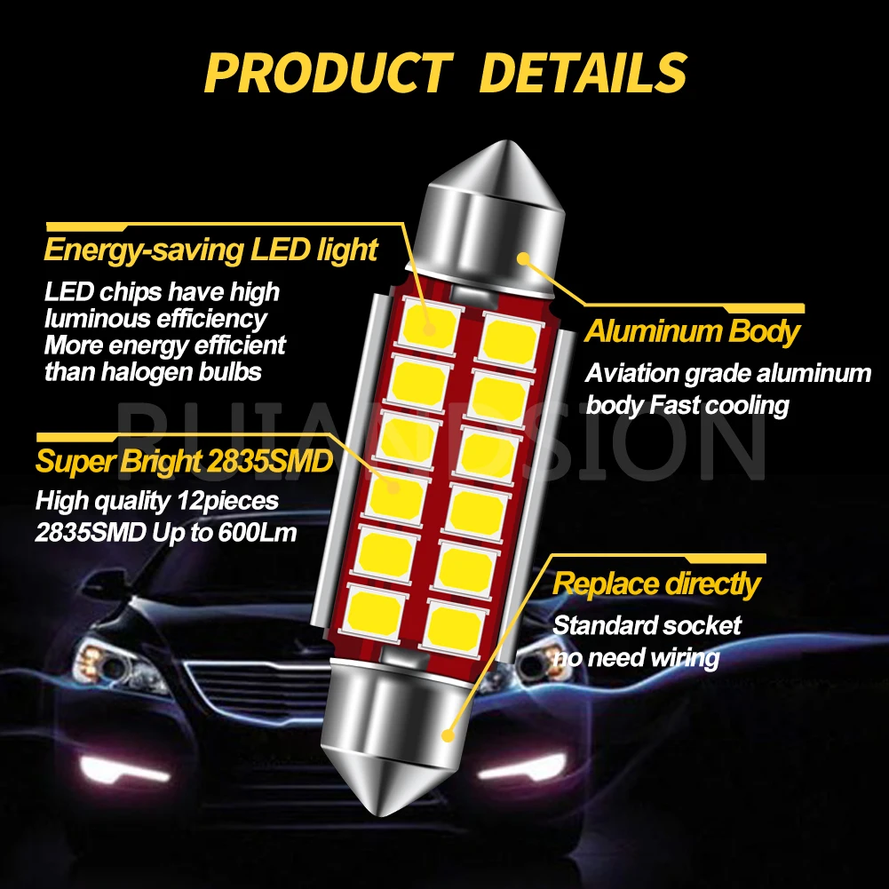 รูปสินค้า หลอดไฟ LED รถยนต์ 2835SMD สว่างพิเศษ สำหรับไฟอ่านหนังสือ ไฟป้ายทะเบียน ไฟท้าย