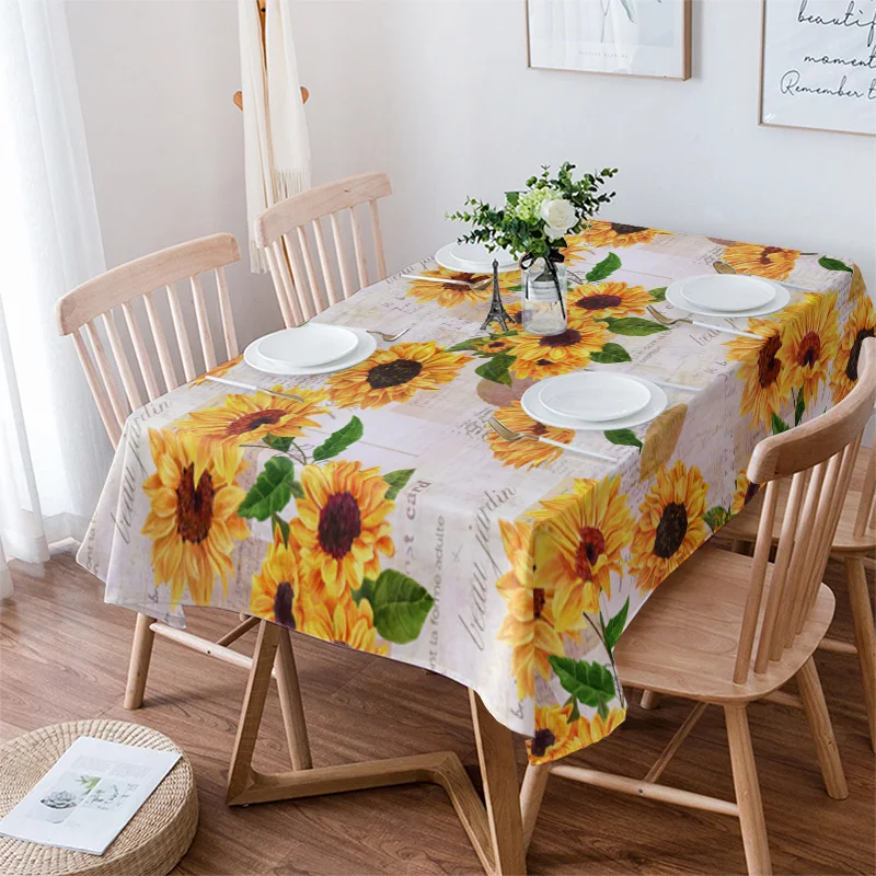 

Sunflowers Vintage Newspaper Table Cloth Waterproof Dining Tablecloth Kitchen Decorative Coffee Cuisine Party Table Cover