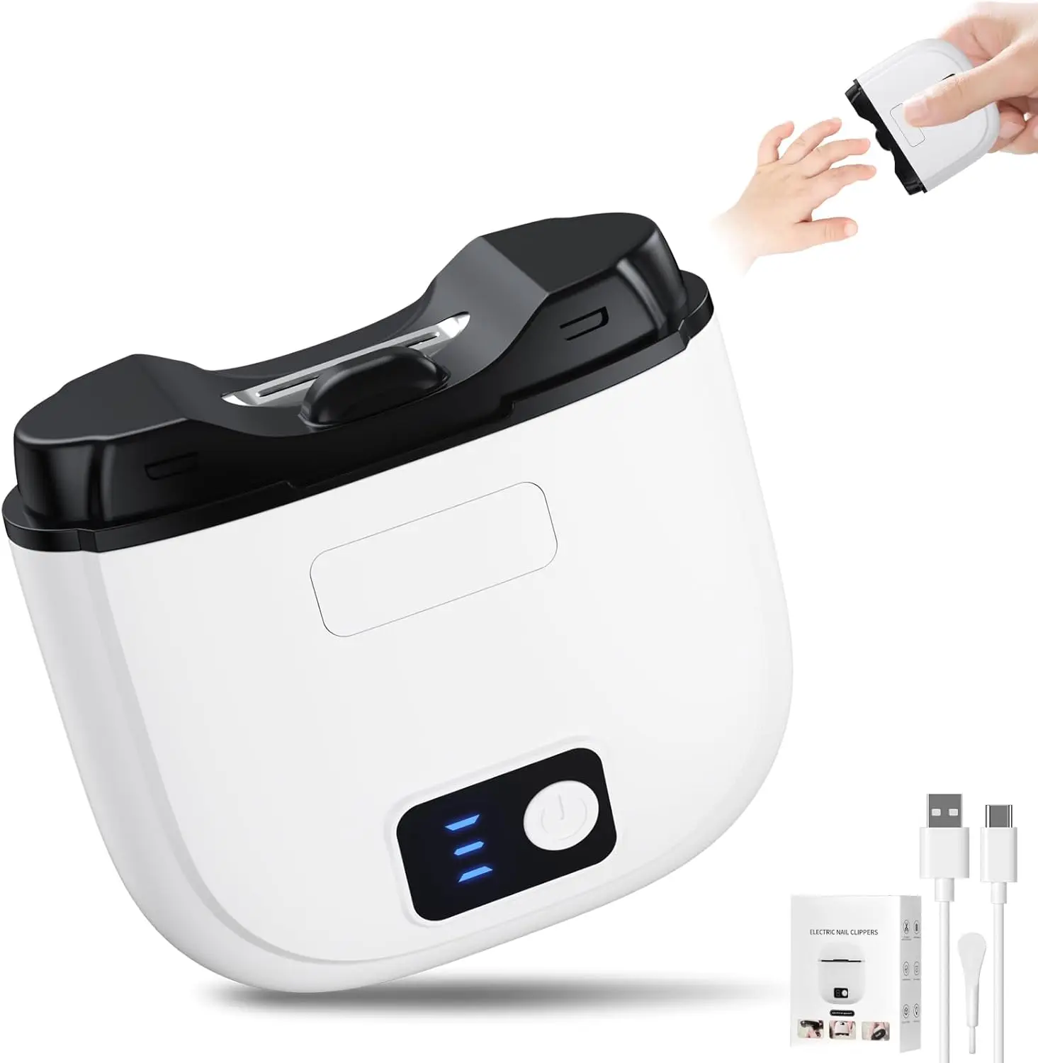 Electric Nail Clipper with Light Automatic Nail Clipper Rechargeable with 3 Speeds and Chip Storage for Babies Child Adults