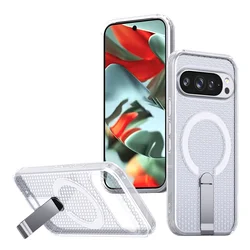 Transparent Particle Heat Dissipation Magnetic Phone Case with PC Board Bracket - Pixel 9 - 9 Pro (White)
