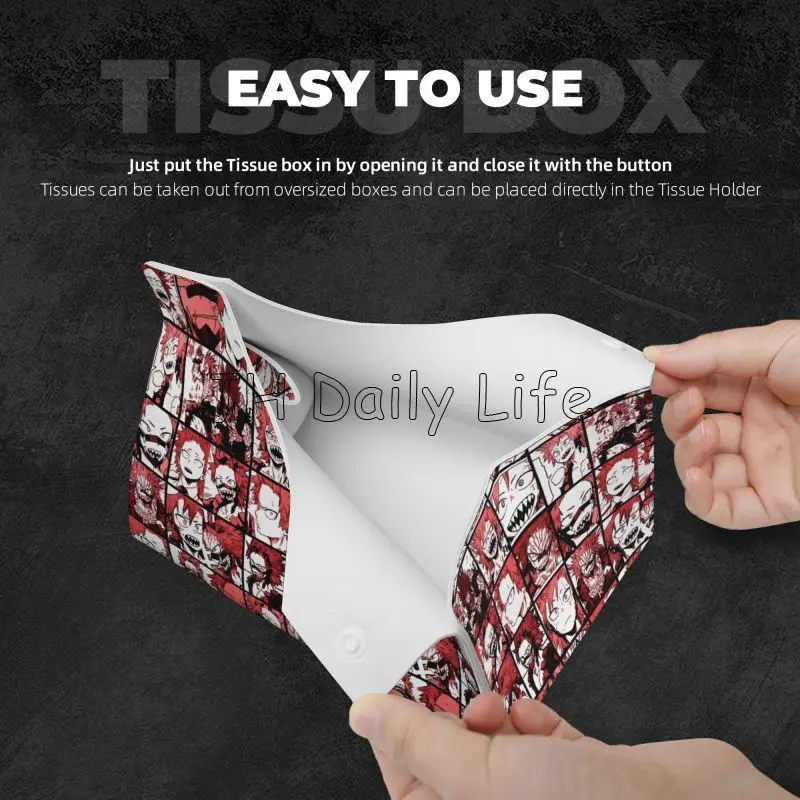 My Hero Academia Collage Facial Tissue Box Cover Rectangular Waterproof PU Leather Tissue Holder for Bathroom Home Office Car 2