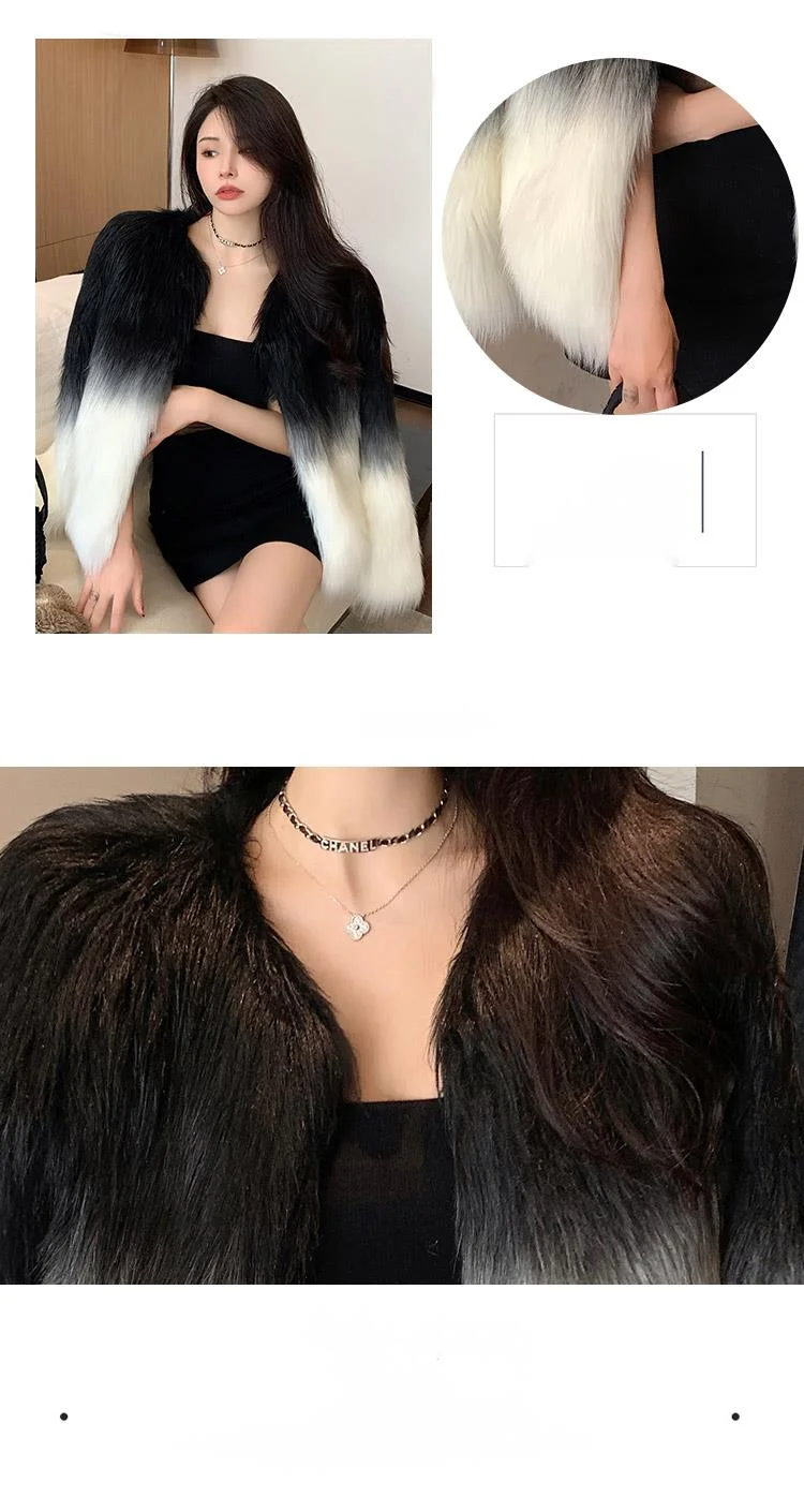 Gradient Kunstpelzmantel Für Damen Winter Wintermode Warm_voghion.com