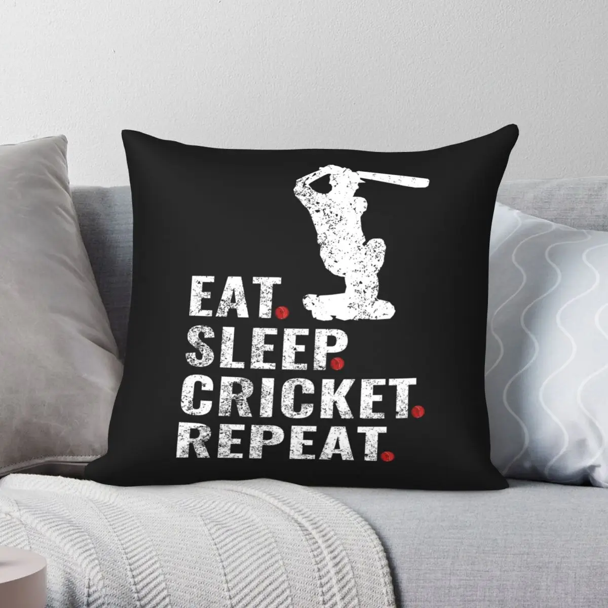 

Eat Sleep Cricket Repeat Square Pillowcase Polyester Linen Velvet Printed Zip Decor Throw Pillow Case Home Cushion Cover