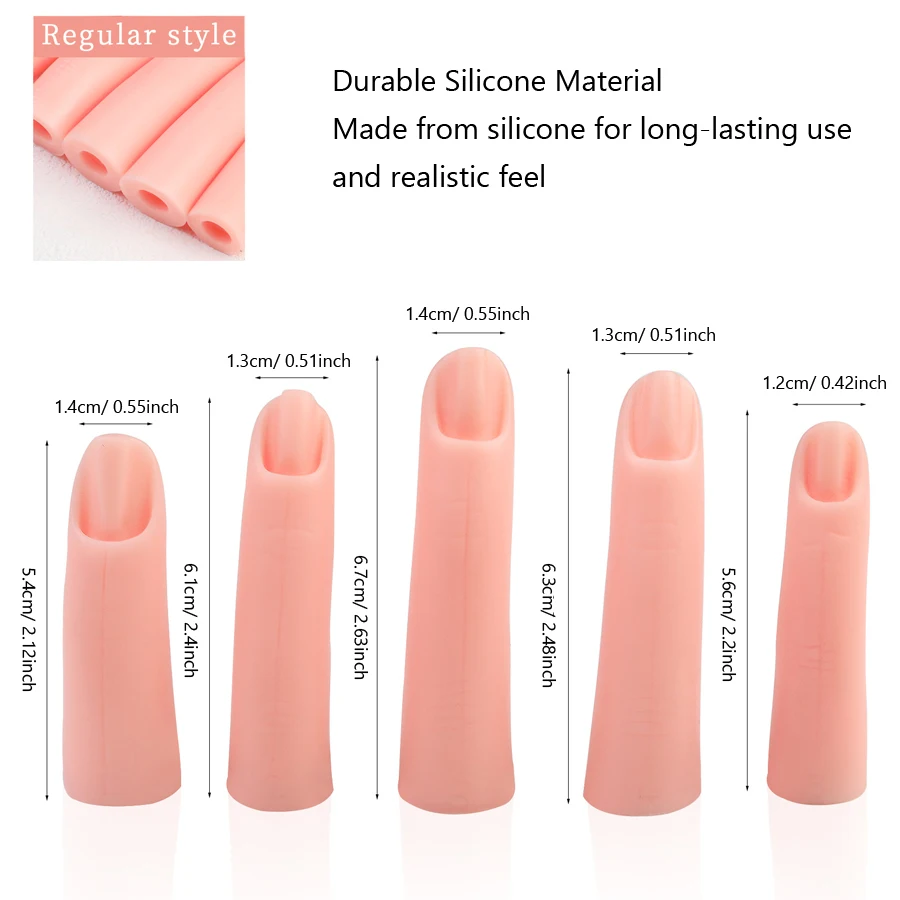 5Pcs Nail Art Practice Set Silicone Finger Tips for Nail Extension Training Manicure Design Tool