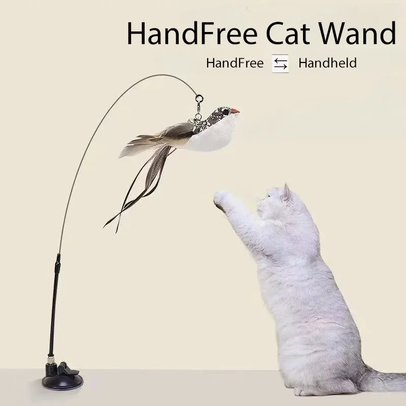 Interactive Cat Toy Handfree Cat Stick Playing Kitten Playing Teaser Wand Toy Suction Cup Bird/Feather Cat Wand Pet Supplies cat interactive pet toy spring elastic with bell mouse and feather bottom sucker wand random colorful stick wire chaser wand toy