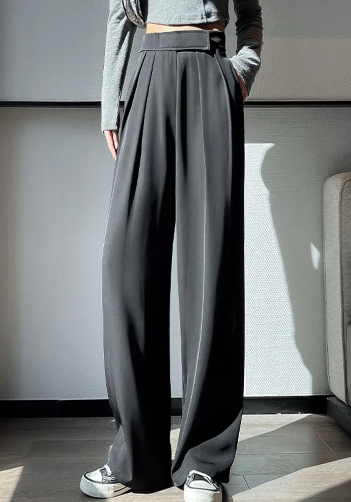 

Brown Wide Leg Women Classic Suit Pants 2022 Vintage Palazzo Office Elegant Casual Black Trousers Female High Wasit Pants 24385