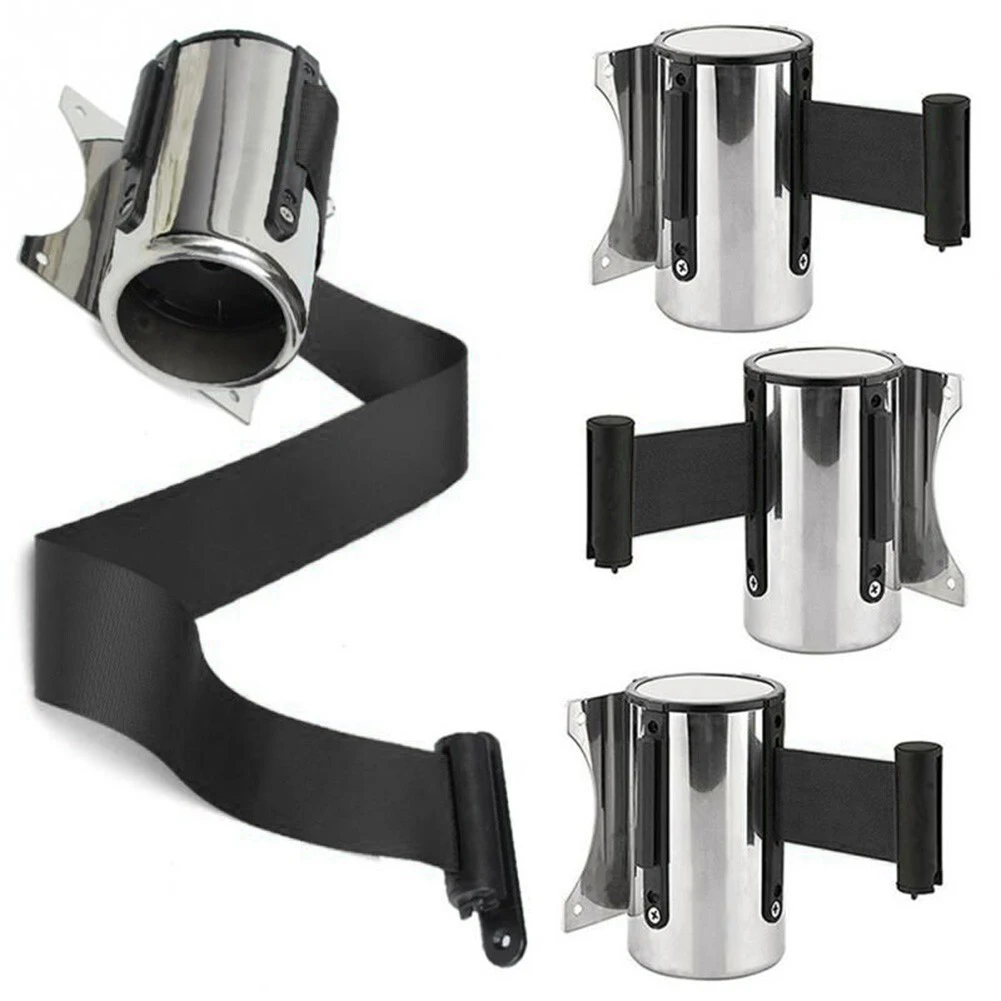Stainless Steel Retractable Tape Barrier 1pc 2/5m Evacuation Crowd Control Wall Mounted Red Band Motion Post Queue Rope Barrier