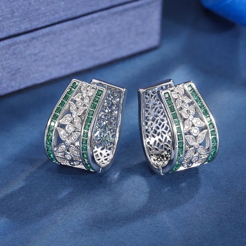 SUYU Jewelry Fashion Women's Luxury Design Copper Bottom Earrings Ear Clips Simulated Color Micro Set Zircon Earrings