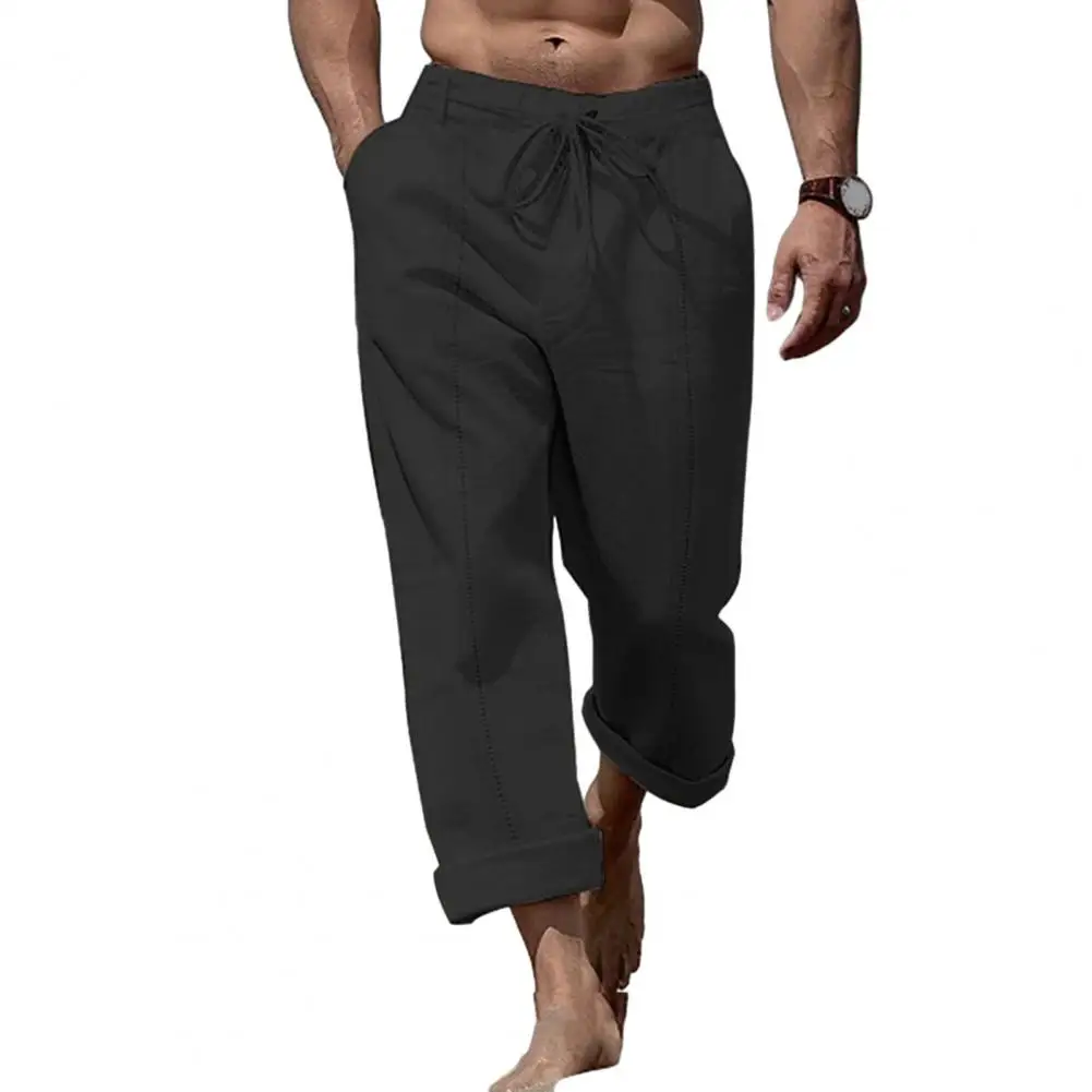

Men Long Pants Drawstring Waist Pants with Pockets Homewear Trousers