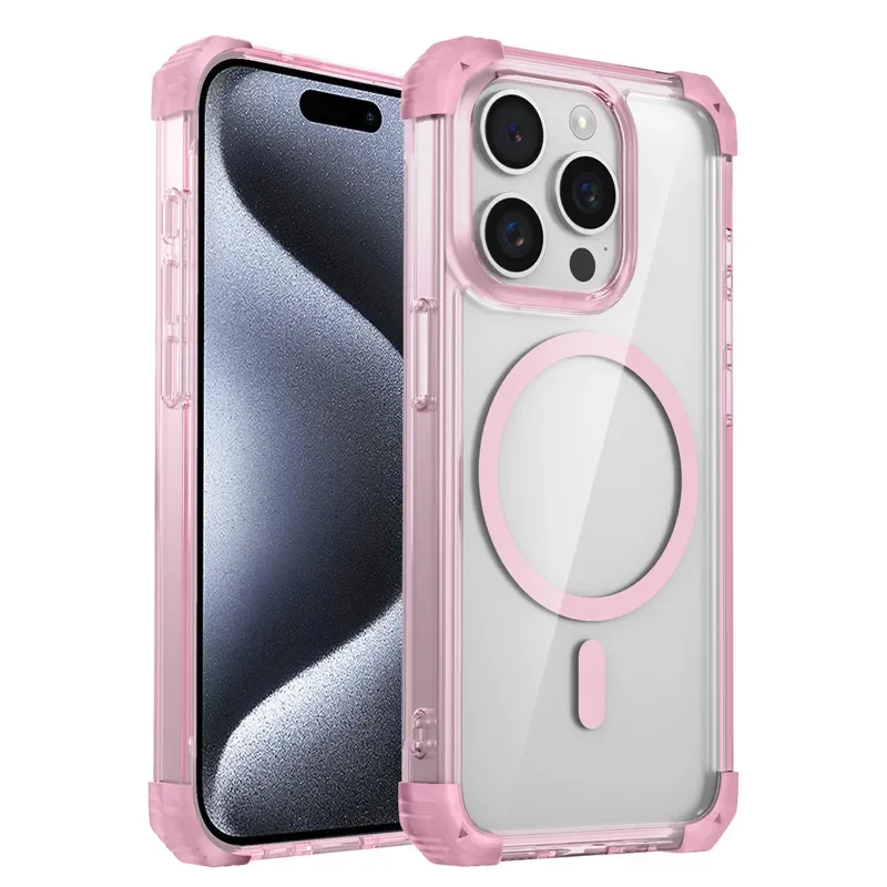 Enhanced Armor Shockproof Magnetic Wireless Charging Transparent Case with Magsafe Cover