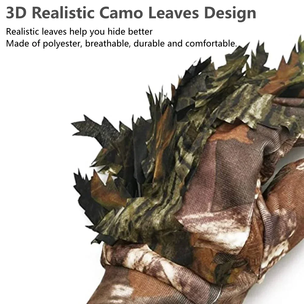 1 Pair Sneaky 3D Leaf Camo Gloves Full Finger Comfortable Non-slip Durable For Outdoor Hunting Fishing CS Shooting Gloves