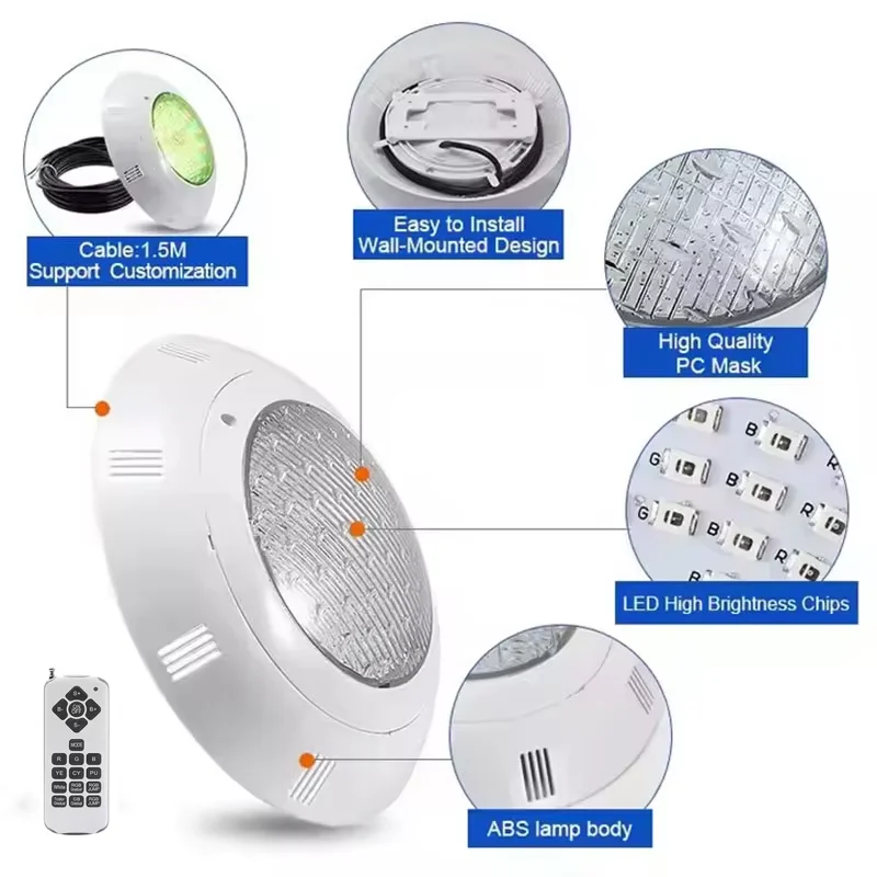 Surface Pool LED 12V Underwater Light RGB Swimming Lamp IP68 Water proof ABS 12W 18W 25W 36W 45W Fountain Lighting
