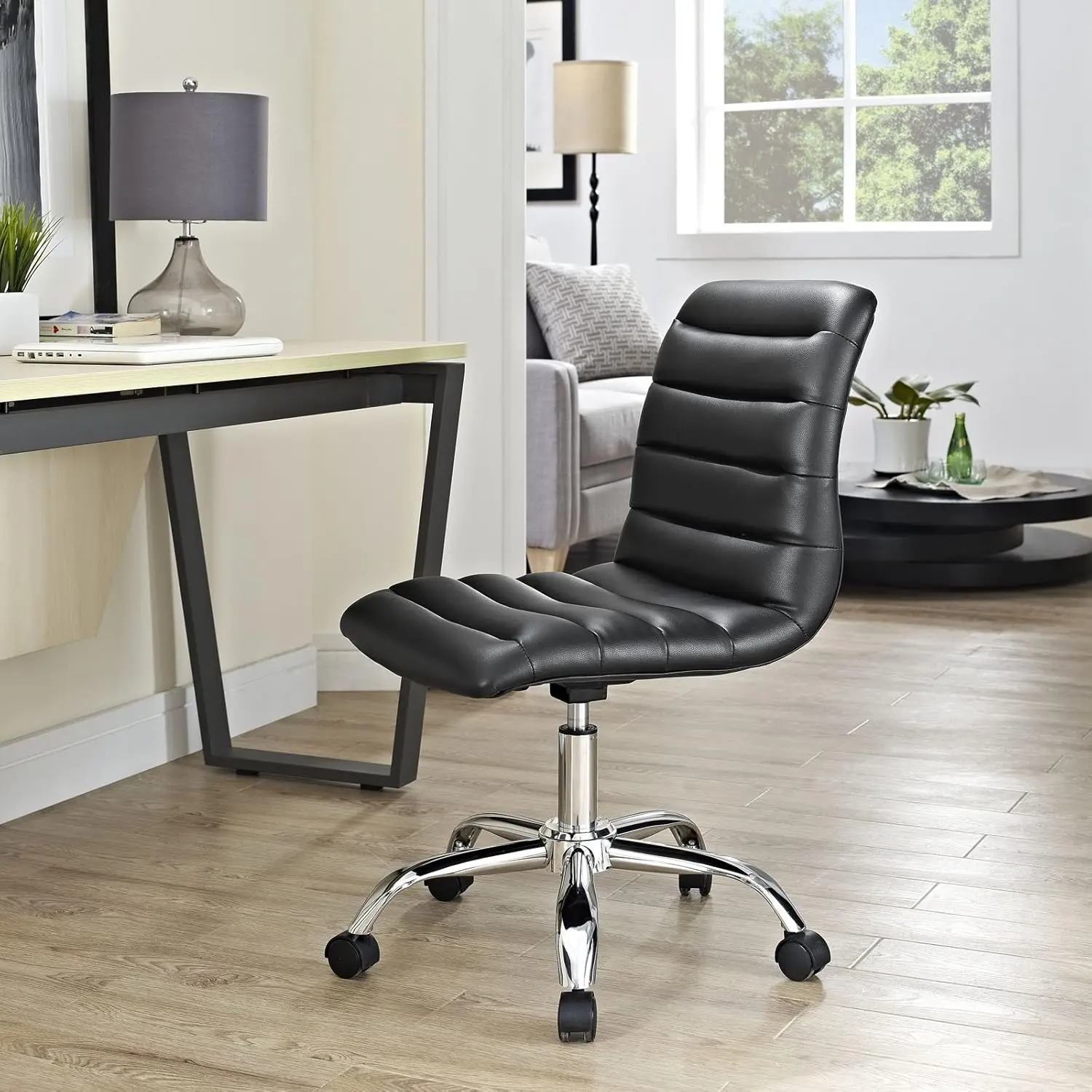Modway Ripple Ribbed Armless Mid Back Swivel Computer Desk Office Chair In Black 2