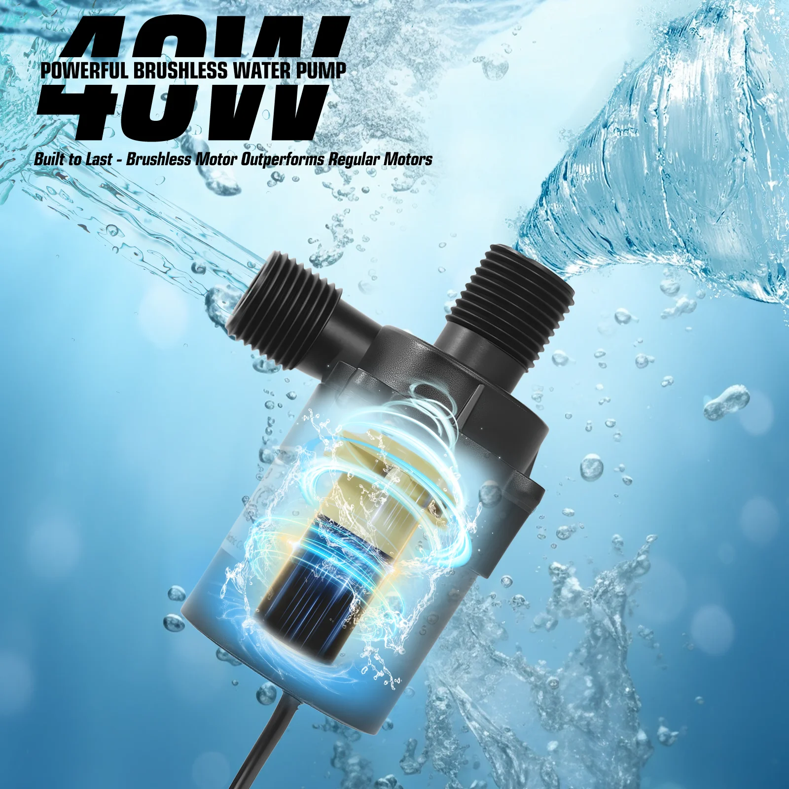 40W Brushless Water Transfer Pump Ultra-quiet DC12V 1200L/H Portable Submersible
