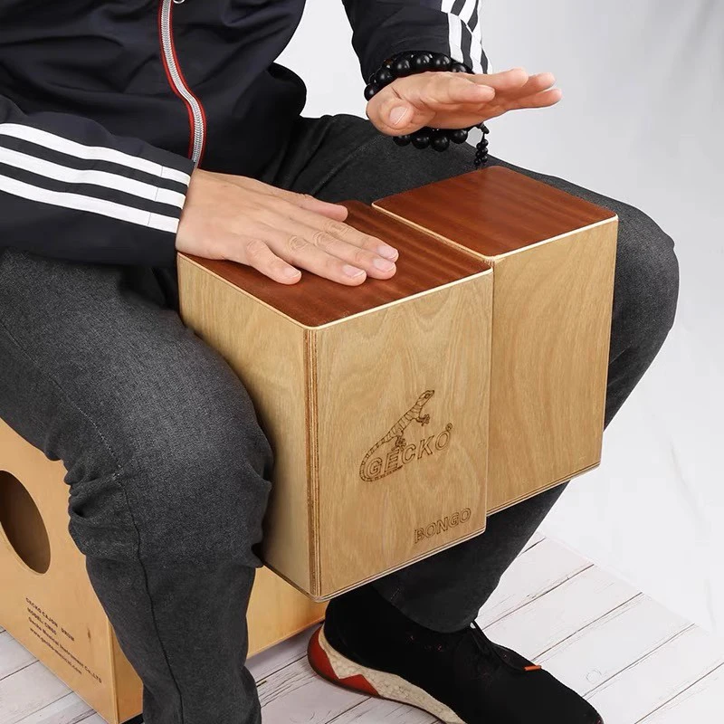 Solid Wood Bongo Drum Portable Professional Cajon Adult Beginner Kids Music Drums Percussion Instrument Travel Hand Box Drum