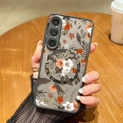 Magnetic Floral & Leaf Design Phone Case with Magsafe Compatibility - Galaxy S26+ (A630)