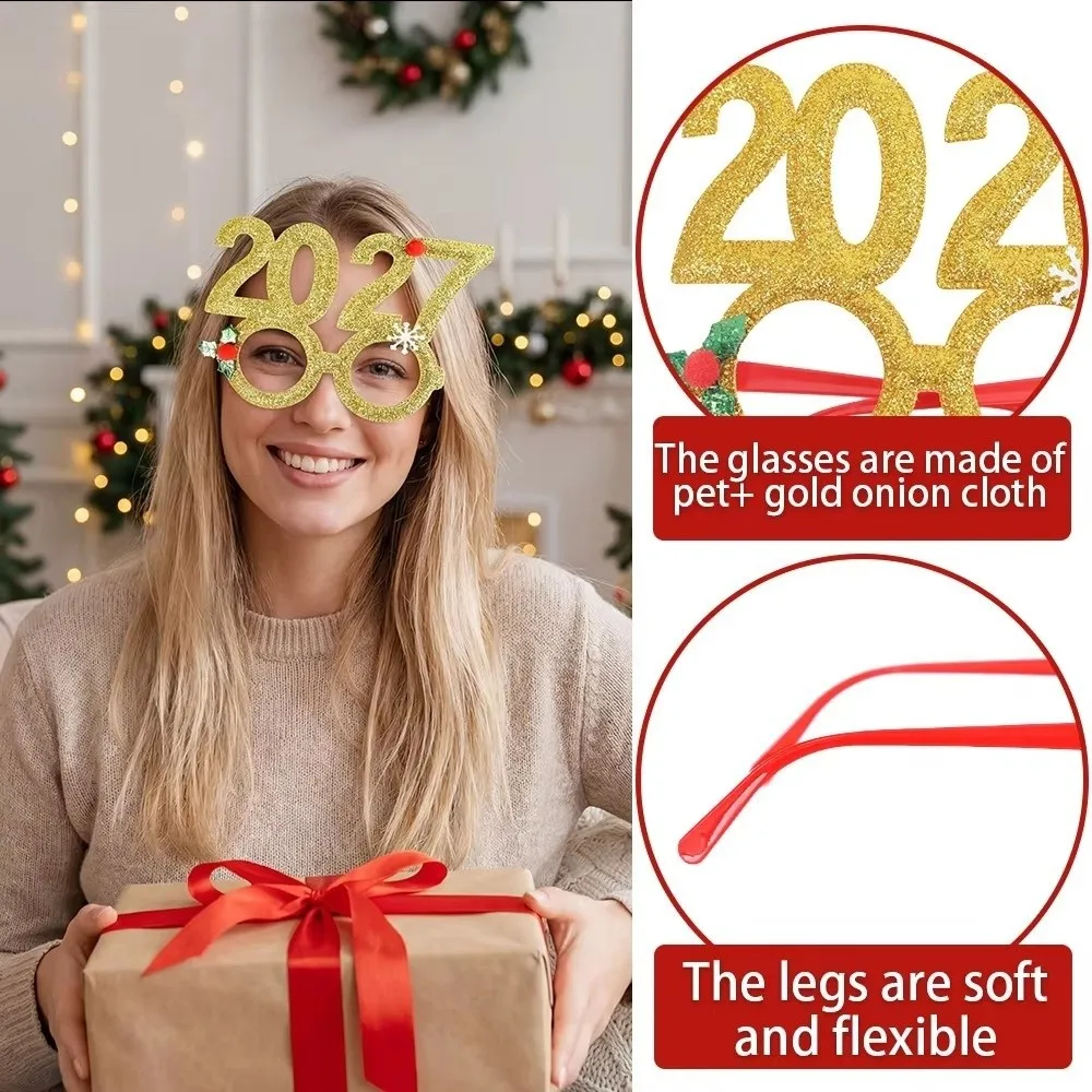 2027 New Years Eve Headband & Party Glasses Sequin 2027 Happy New Year Headband Cute Creative Glitter Hair Hoop Photo Prop Colorful Christmas Headpiece Party Decoration 5
