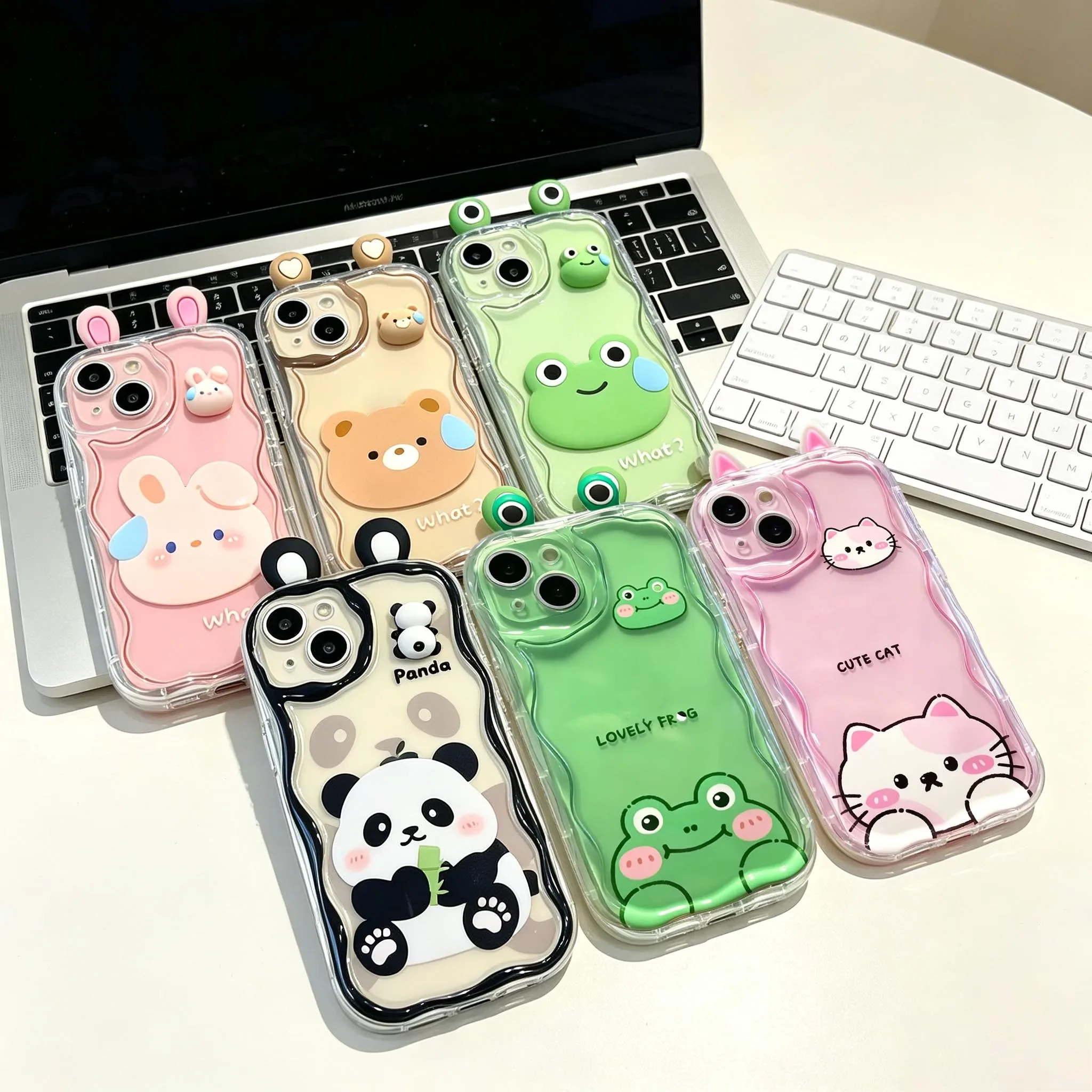 Adorable 3D Frog Rabbit Doll Toy Silicone Case - Cream Wave Design