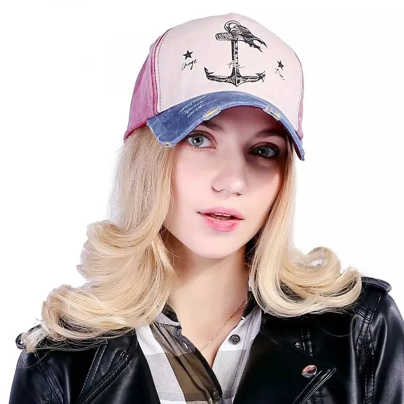 

Vintage Style Cotton Couples Hat Ships Anchor Printing Adjustable Washed Baseball Cap Women Sun Hats Gorra De Hombres