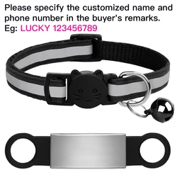 Personalized Reflective Pet Collar with Engraved ID Nameplate and Bell - 19 - 32cm (Black - 02)