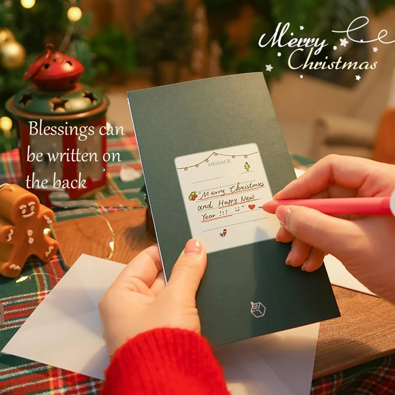 3D Pop Up Christmas Card with Envelope Christmas Tree Greeting Card Creative Blessing New Year Xmas Gift for Friend
