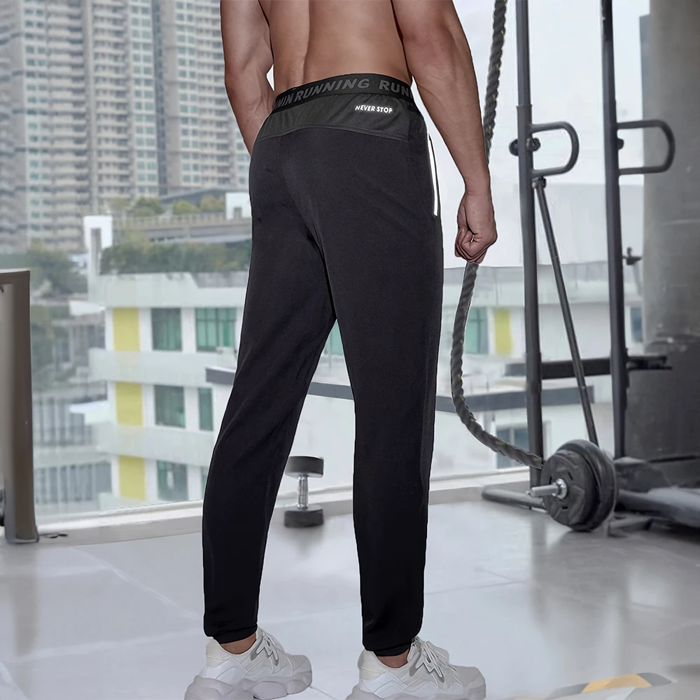 남성용 캐주얼 바지, 신축성 있는 허리, 빠른 건조 스포츠 바지, 야외 훈련, 피트니스 러닝, 블랙 스포츠