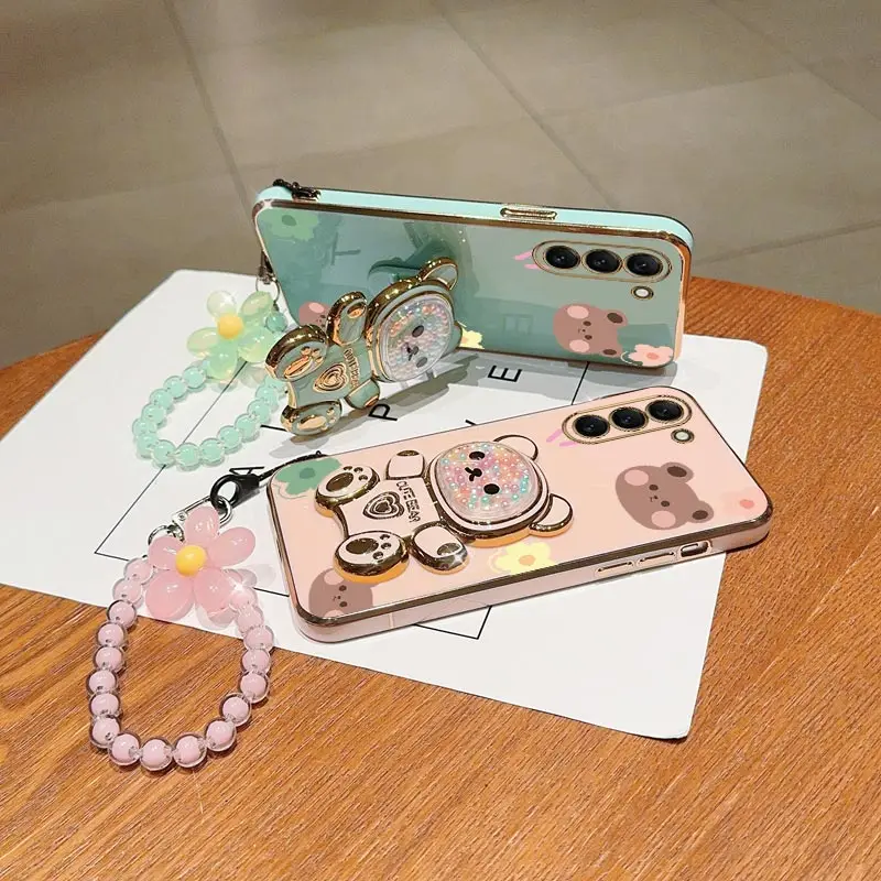 Charming Floral Bear Lanyard Phone Holder Case with Stand Feature