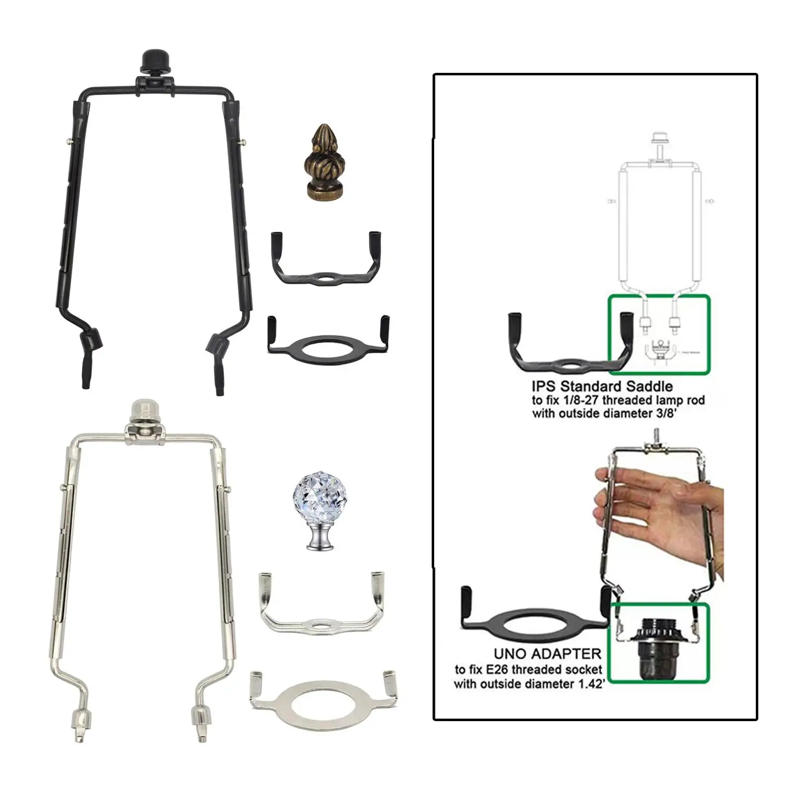 Lamp Shade Harp Holder, Bracket Support, with Finial Light Fitting Harps