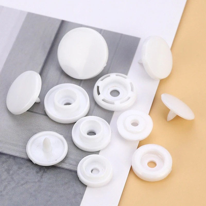 White Snaps Button Fasteners Press Stud Poppers T3/T5/T8 Round Plastic Garment Sewing Accessories For Baby Clothes Clips Quilt