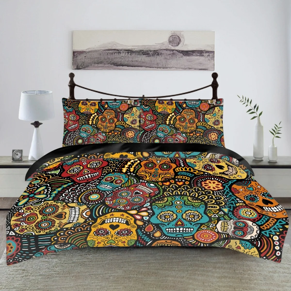 

TOADDMOS 2023 3Pc Adult Kids Bedroom Bedding Sets Gothic Horror Skull Large Duvet Cover Bed Set Quilt Cover Pillowcase Home Gift