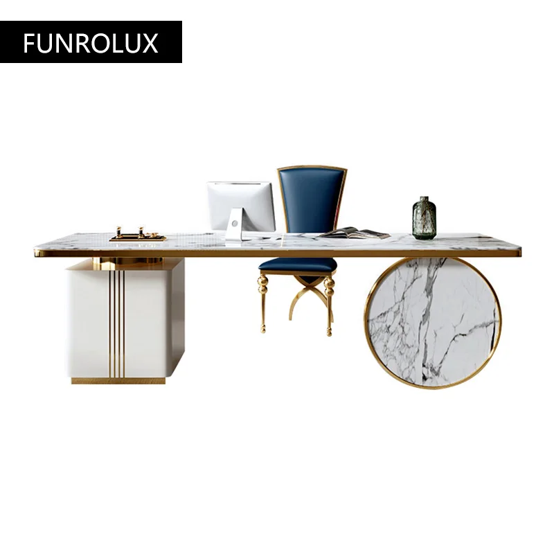 

Modern minimalist desk and chair household stainless steel rock board desk computer desk