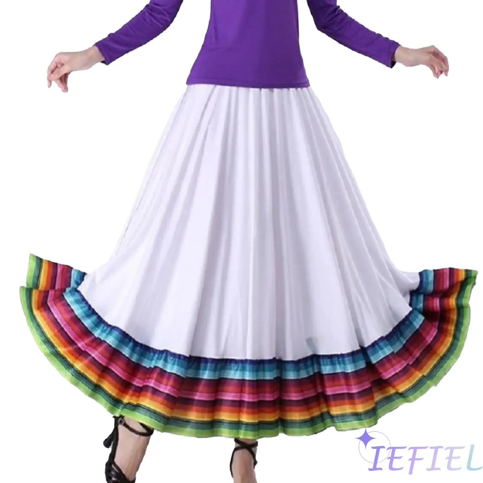 Mexican Spanish Folk Dance Skirt Long Skirt Big Swing Full Circle Colorful Stripe Waltz Ballroom Dancing Training Dress women dance skirt