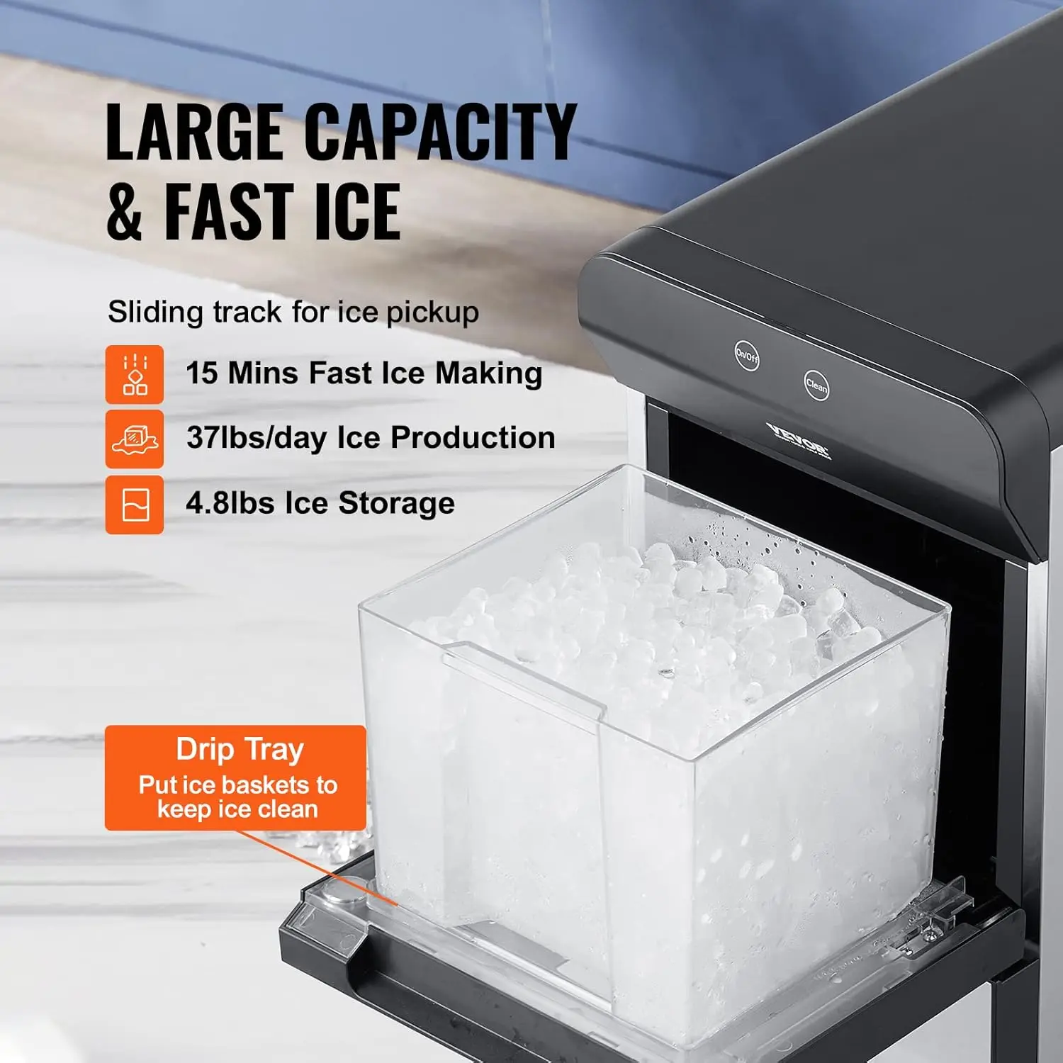Nugget Ice Maker, 37lbs in 24  2 Way Water Refill Self Cleaning Nugget Ice Maker with Scoop and Basket for H 4