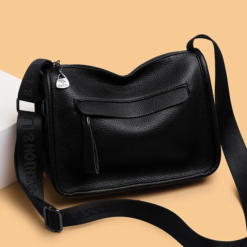 Cowhide Grain Women Messenger Bag High Quality Leather Shoulder Bag Large Capacity Crossbody Bag Luxury Handbag Female Tote